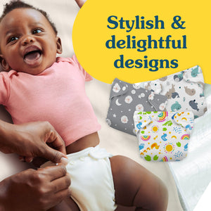 Reusable Cloth Diaper: Newborn with Fleece (Pack of 3) - Night Nite